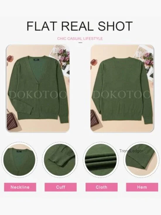 Wool Blend Cardigan Sweater Long Sleeve V-Neck Hollow Out Knit - Picture 4 of 7